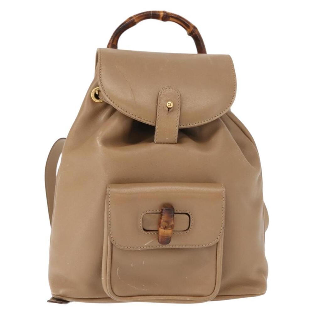 GUCCI Bamboo Backpack Leather Beige Gold 003 3444 0030 Auth ep11512 - Picture 13 of 16